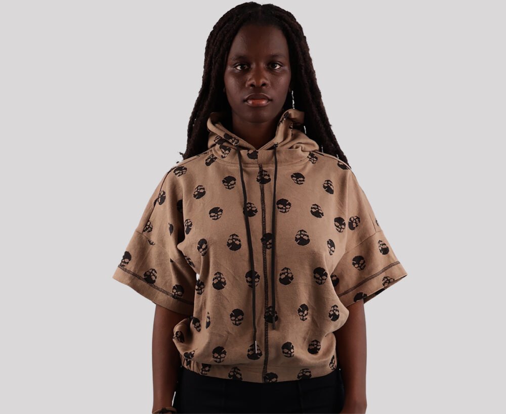 Unique Afro Skull Pattern Hooded T-shirt