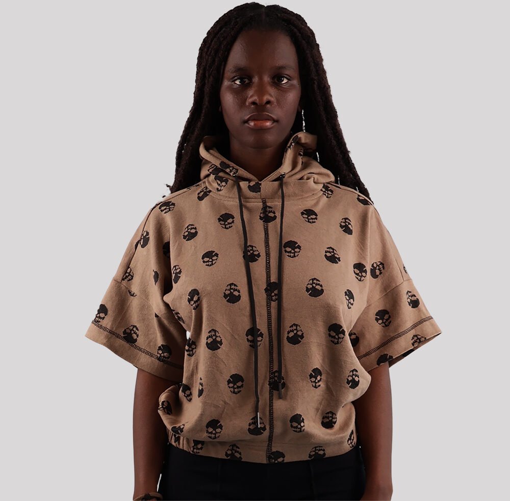 Unique Afro Skull Pattern Hooded T-shirt