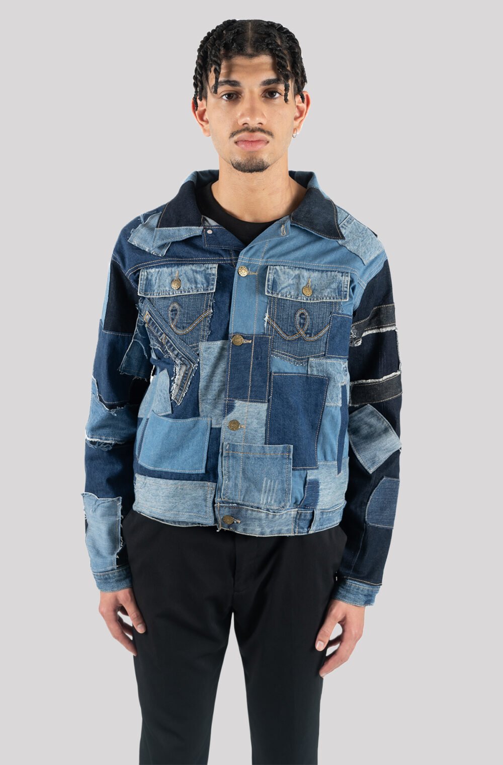 Afrodistricts- Blue-Black Unisex Denim Patchwork Jacket